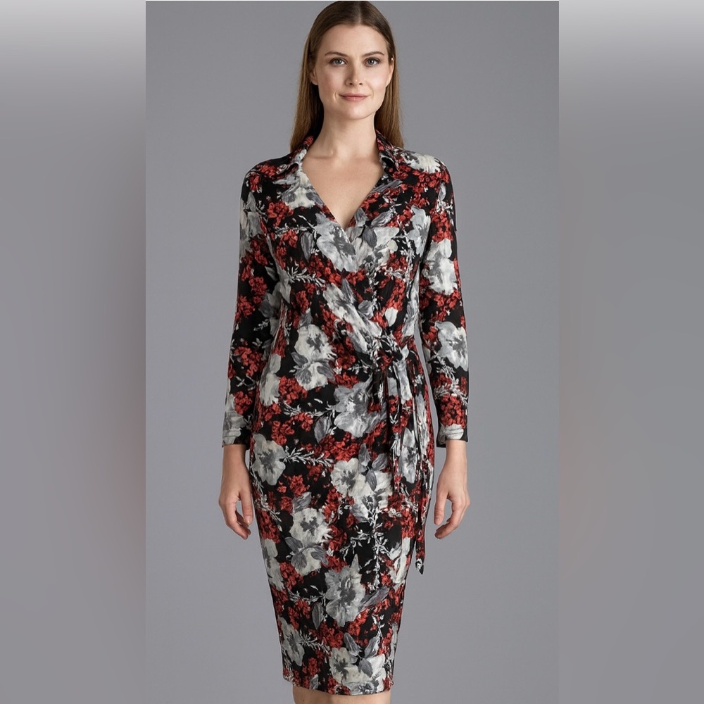 The Limited Black and Red Floral Long Sleeve Dress